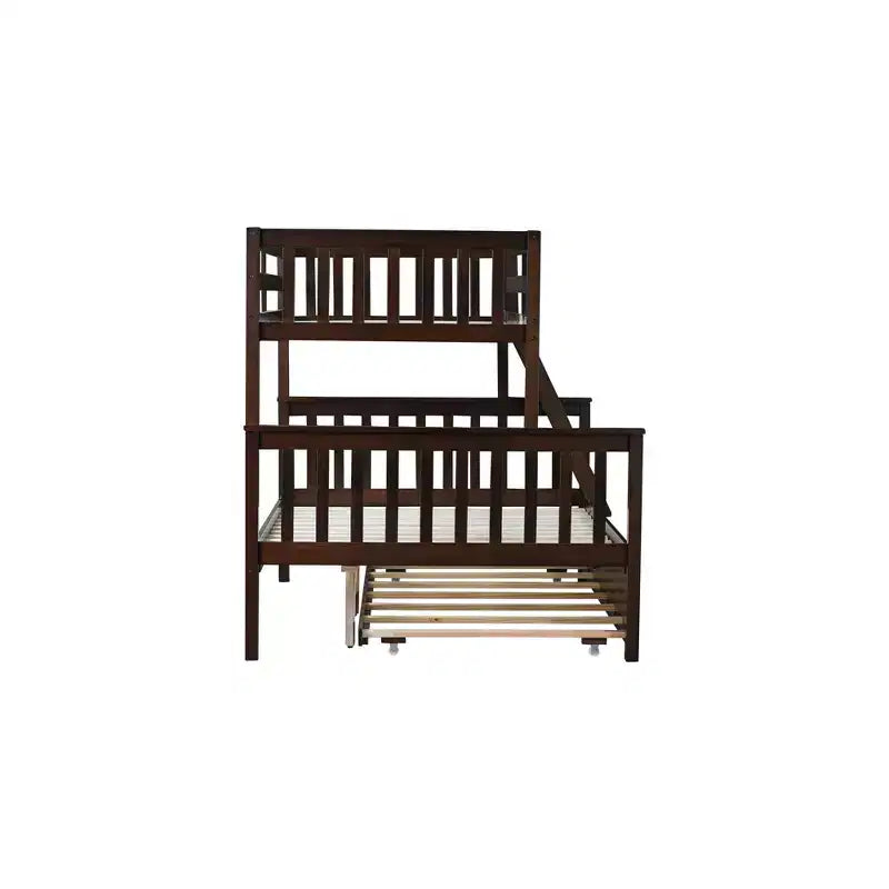 Lit superposé simple sur double avec lit gigogne et échelle réversible – Espresso / Gris / Blanc, 3 couchages