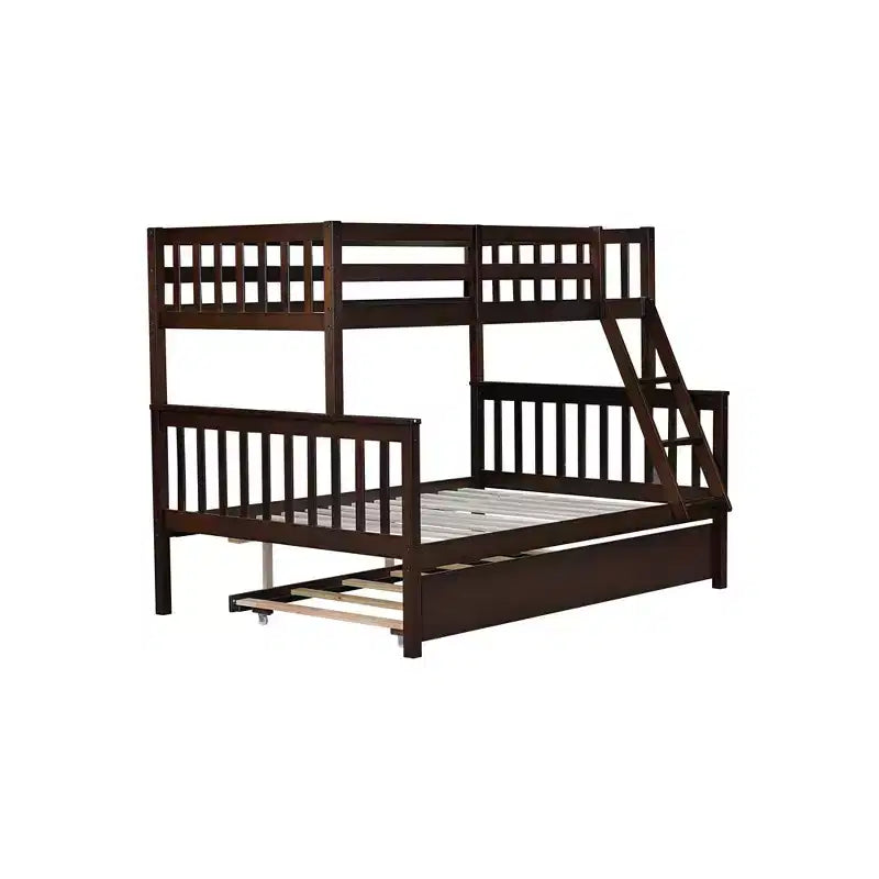 Lit superposé simple sur double avec lit gigogne et échelle réversible – Espresso / Gris / Blanc, 3 couchages