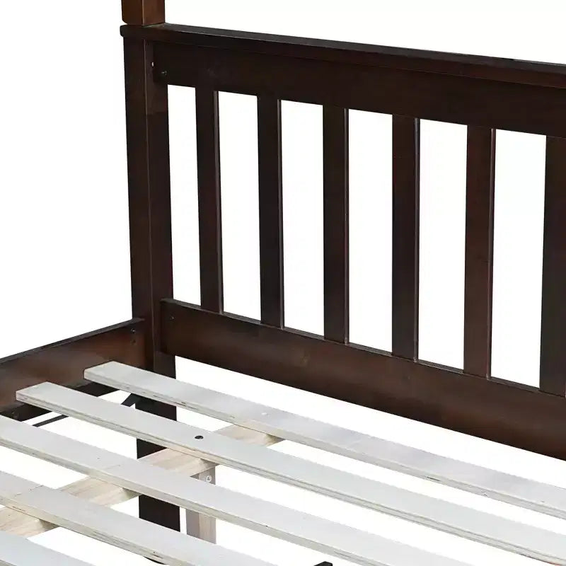 Lit superposé simple sur double avec lit gigogne et échelle réversible – Espresso / Gris / Blanc, 3 couchages