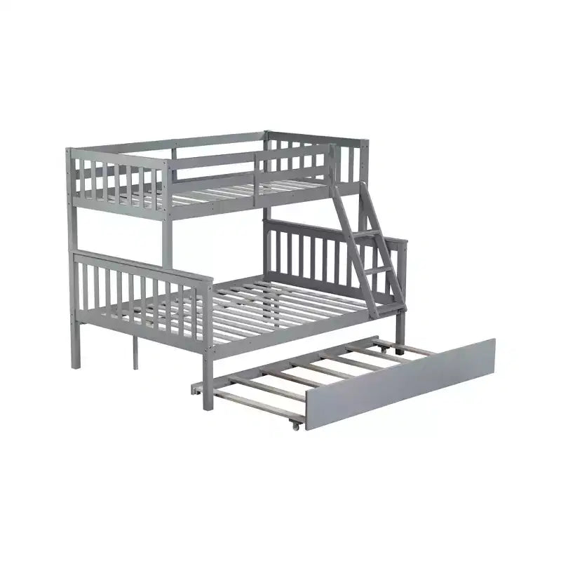 Lit superposé simple sur double avec lit gigogne et échelle réversible – Espresso / Gris / Blanc, 3 couchages