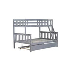 Lit superposé simple sur double avec lit gigogne et échelle réversible – Espresso / Gris / Blanc, 3 couchages