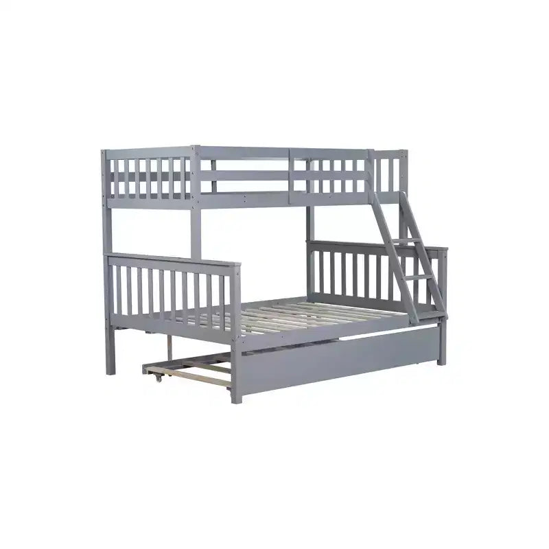Lit superposé simple sur double avec lit gigogne et échelle réversible – Espresso / Gris / Blanc, 3 couchages