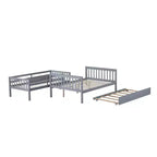Lit superposé simple sur double avec lit gigogne et échelle réversible – Espresso / Gris / Blanc, 3 couchages