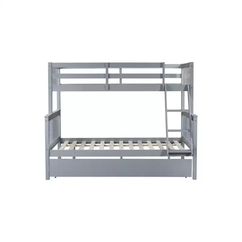 Lit superposé simple sur double avec lit gigogne et échelle réversible – Espresso / Gris / Blanc, 3 couchages