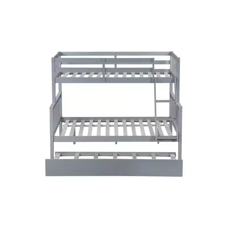 Lit superposé simple sur double avec lit gigogne et échelle réversible – Espresso / Gris / Blanc, 3 couchages