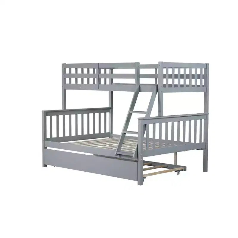Lit superposé simple sur double avec lit gigogne et échelle réversible – Espresso / Gris / Blanc, 3 couchages