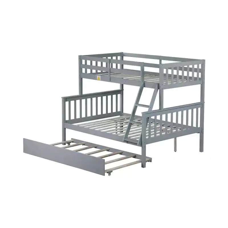 Lit superposé simple sur double avec lit gigogne et échelle réversible – Espresso / Gris / Blanc, 3 couchages