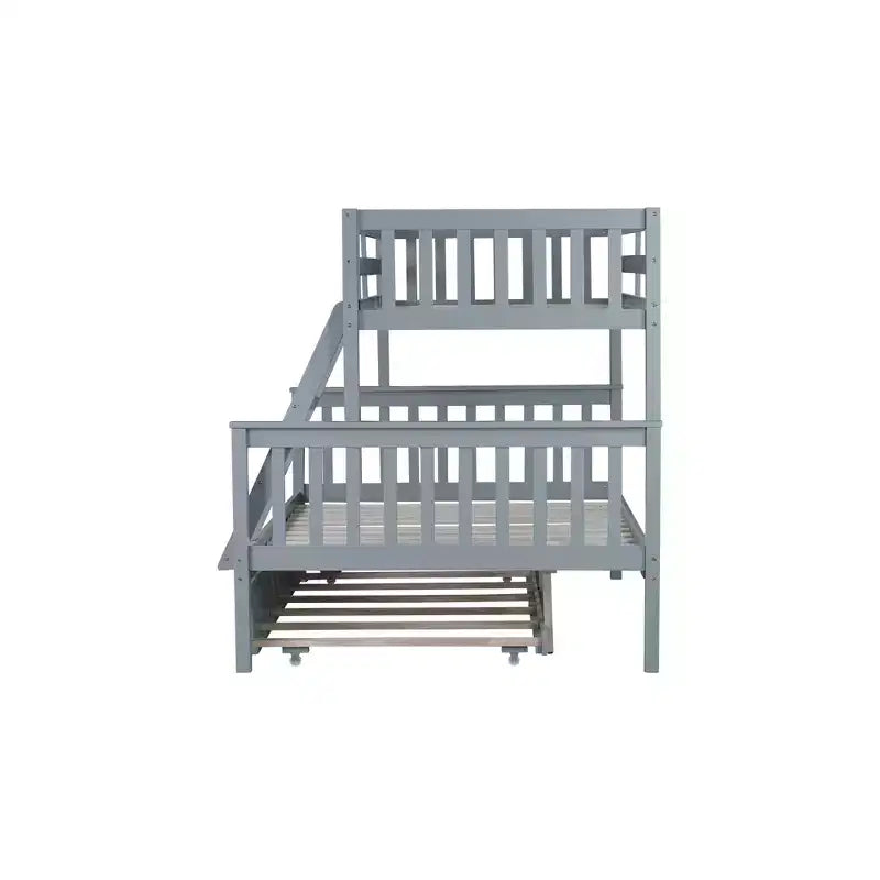 Lit superposé simple sur double avec lit gigogne et échelle réversible – Espresso / Gris / Blanc, 3 couchages