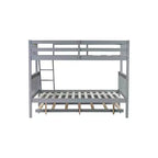 Lit superposé simple sur double avec lit gigogne et échelle réversible – Espresso / Gris / Blanc, 3 couchages