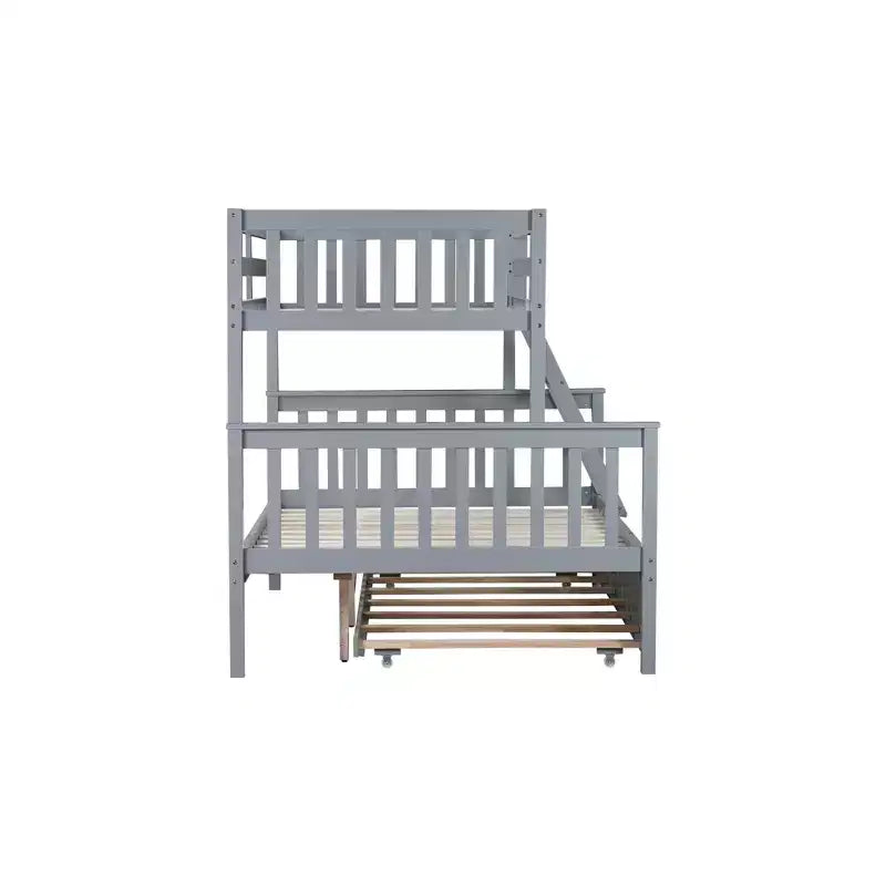 Lit superposé simple sur double avec lit gigogne et échelle réversible – Espresso / Gris / Blanc, 3 couchages