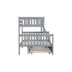 Lit superposé simple sur double avec lit gigogne et échelle réversible – Espresso / Gris / Blanc, 3 couchages