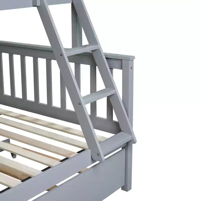 Lit superposé simple sur double avec lit gigogne et échelle réversible – Espresso / Gris / Blanc, 3 couchages