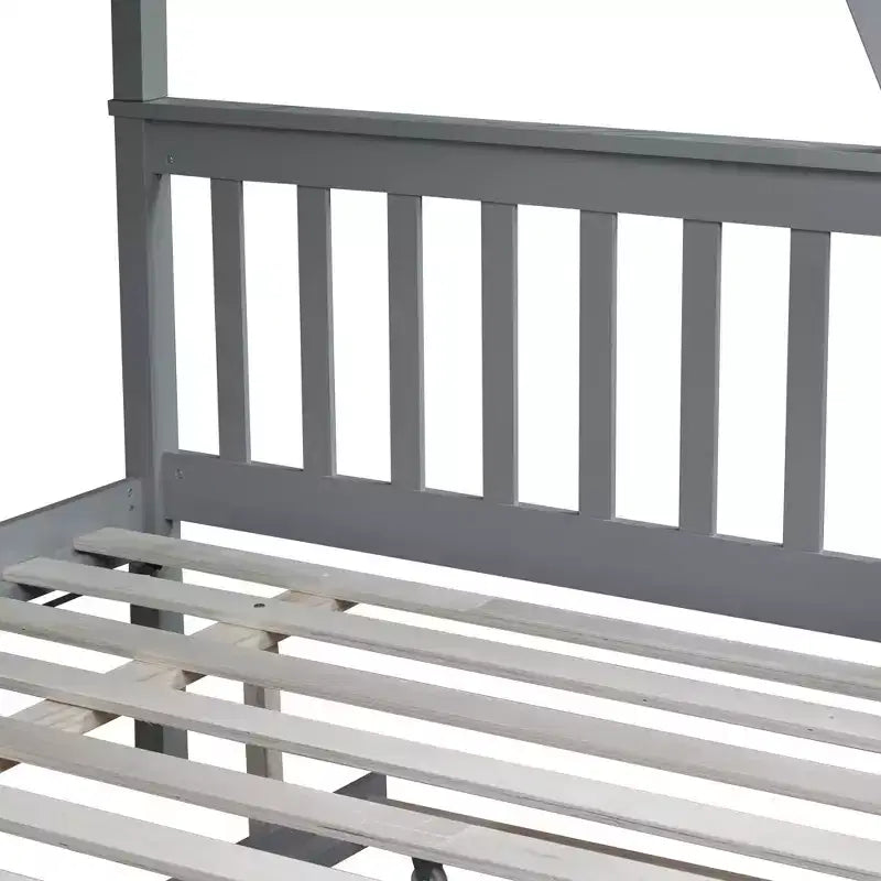 Lit superposé simple sur double avec lit gigogne et échelle réversible – Espresso / Gris / Blanc, 3 couchages