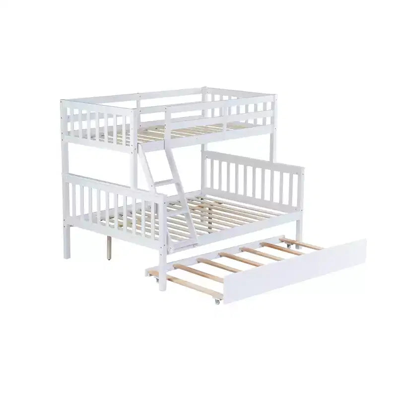 Lit superposé simple sur double avec lit gigogne et échelle réversible – Espresso / Gris / Blanc, 3 couchages
