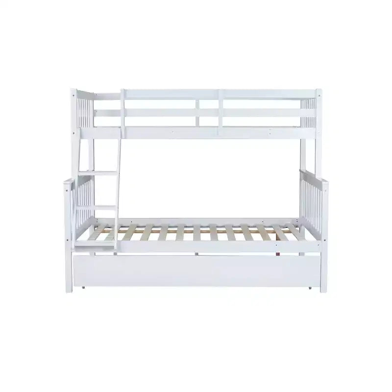 Lit superposé simple sur double avec lit gigogne et échelle réversible – Espresso / Gris / Blanc, 3 couchages