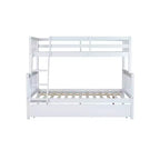 Lit superposé simple sur double avec lit gigogne et échelle réversible – Espresso / Gris / Blanc, 3 couchages