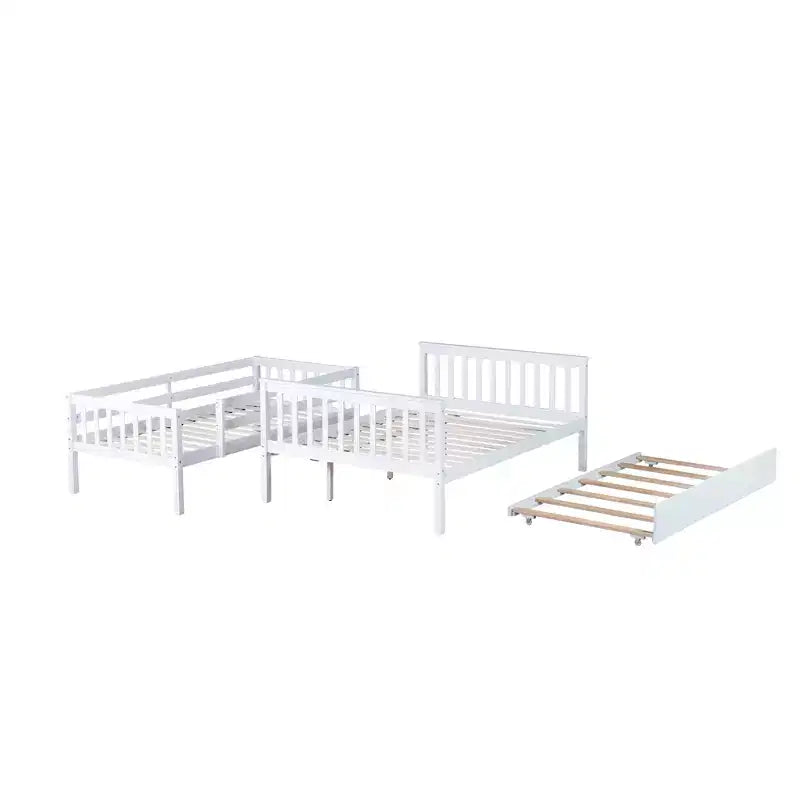 Lit superposé simple sur double avec lit gigogne et échelle réversible – Espresso / Gris / Blanc, 3 couchages