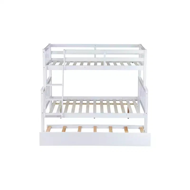 Lit superposé simple sur double avec lit gigogne et échelle réversible – Espresso / Gris / Blanc, 3 couchages