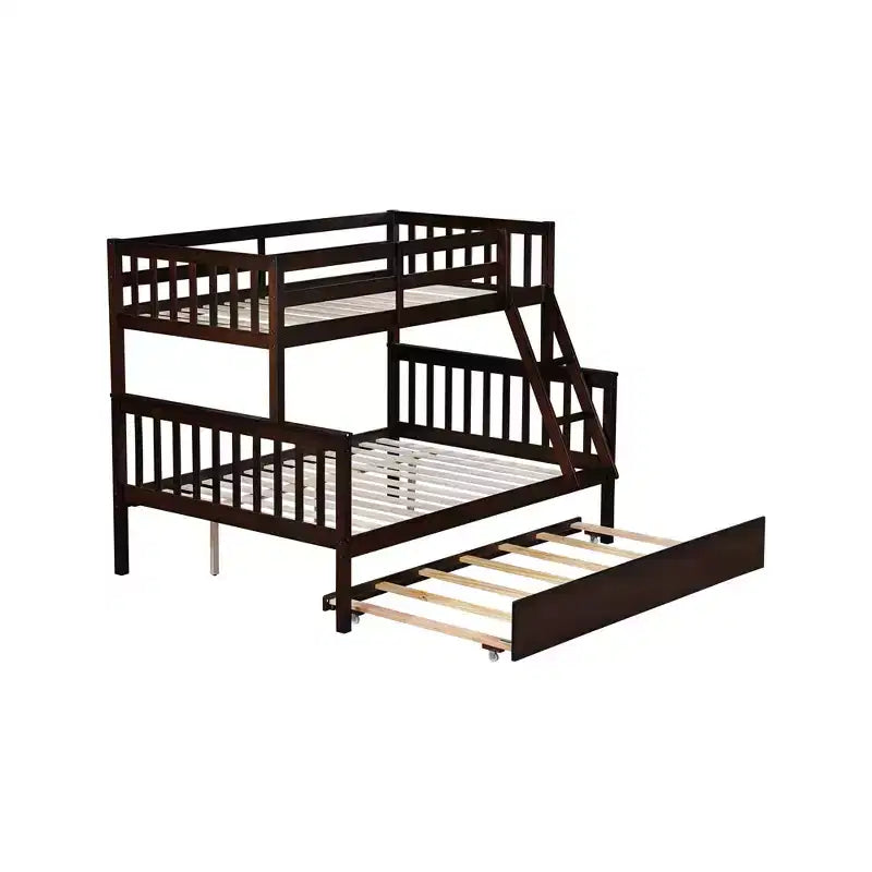 Lit superposé simple sur double avec lit gigogne et échelle réversible – Espresso / Gris / Blanc, 3 couchages