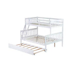 Lit superposé simple sur double avec lit gigogne et échelle réversible – Espresso / Gris / Blanc, 3 couchages