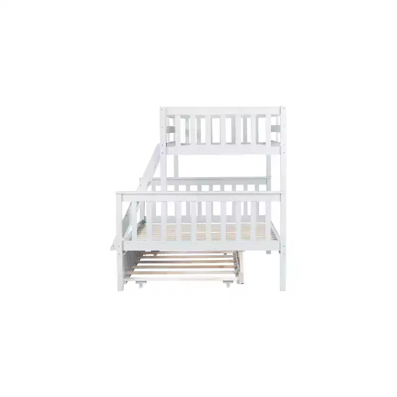 Lit superposé simple sur double avec lit gigogne et échelle réversible – Espresso / Gris / Blanc, 3 couchages