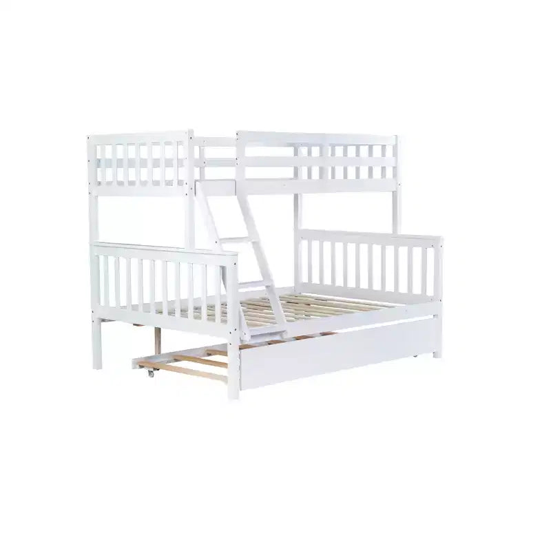Lit superposé simple sur double avec lit gigogne et échelle réversible – Espresso / Gris / Blanc, 3 couchages