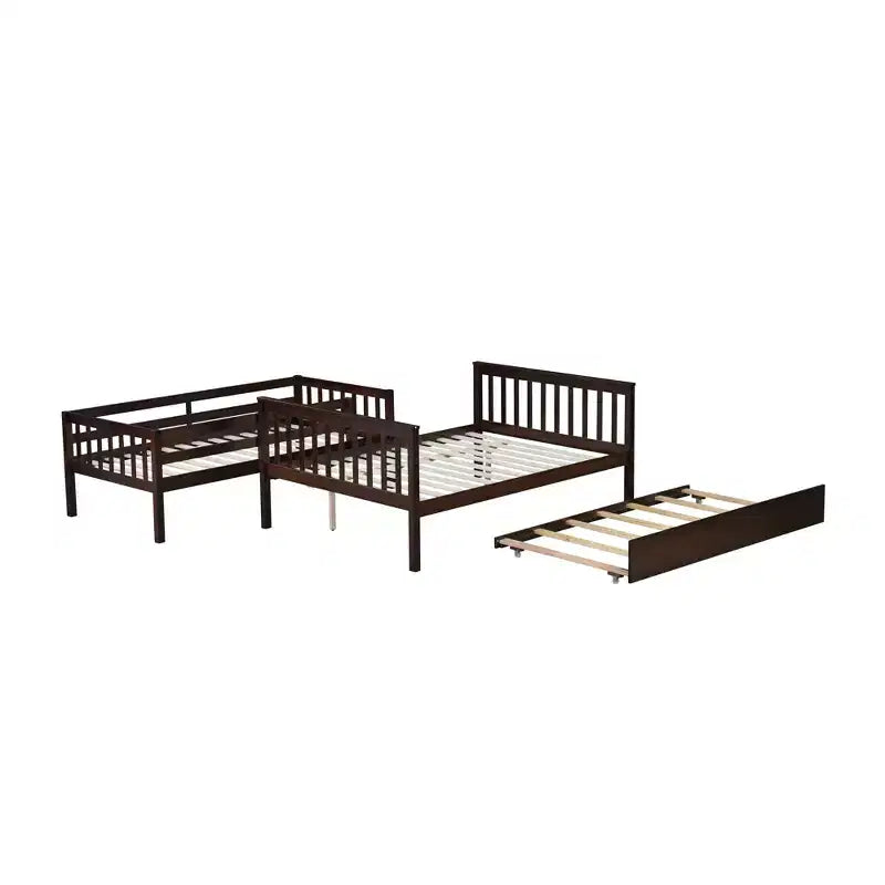 Lit superposé simple sur double avec lit gigogne et échelle réversible – Espresso / Gris / Blanc, 3 couchages
