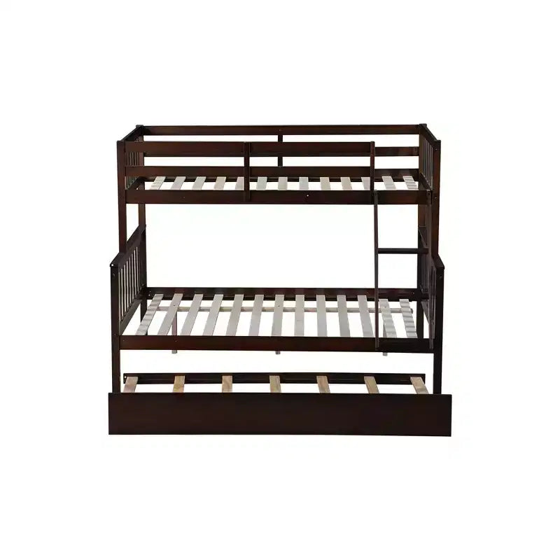 Lit superposé simple sur double avec lit gigogne et échelle réversible – Espresso / Gris / Blanc, 3 couchages