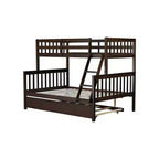 Lit superposé simple sur double avec lit gigogne et échelle réversible – Espresso / Gris / Blanc, 3 couchages
