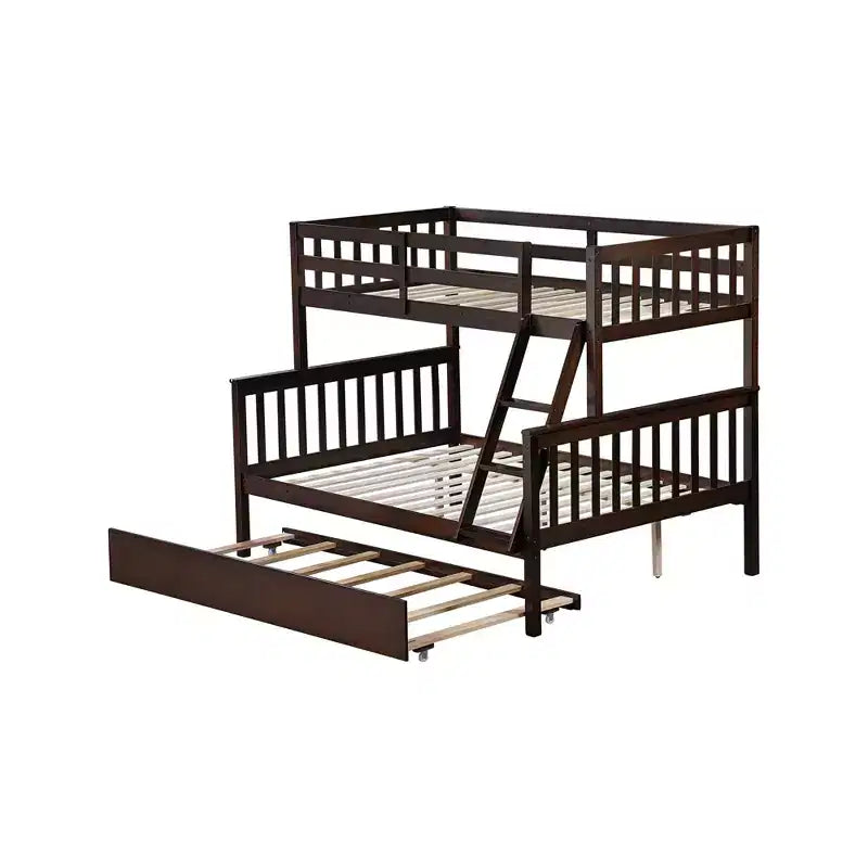 Lit superposé simple sur double avec lit gigogne et échelle réversible – Espresso / Gris / Blanc, 3 couchages