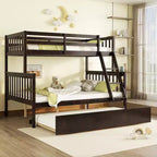 Whisen Twin Over Full Bunk Bed with Trundle & Convertible Ladder