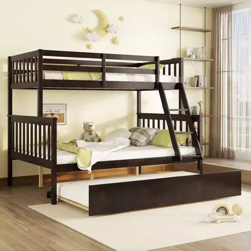 Whisen Twin Over Full Bunk Bed with Trundle & Convertible Ladder