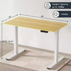 Bureau Debout Électrique, Cadre Gris/Blanc + Plateau Érable, Monoposte, 122x61 cm