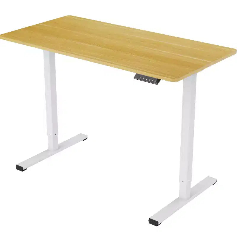 Bureau Debout Électrique, Cadre Gris/Blanc + Plateau Érable, Monoposte, 122x61 cm