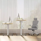 Bureau Debout Électrique, Cadre Gris/Blanc + Plateau Érable, Monoposte, 122x61 cm