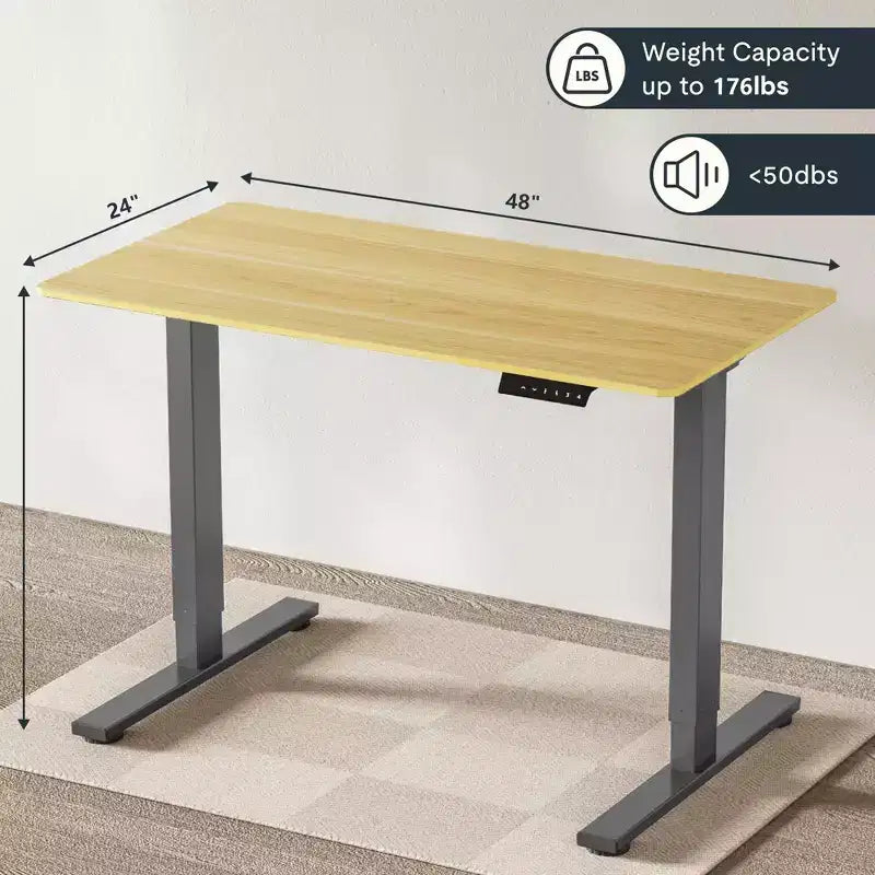 Bureau Debout Électrique, Cadre Gris/Blanc + Plateau Érable, Monoposte, 122x61 cm