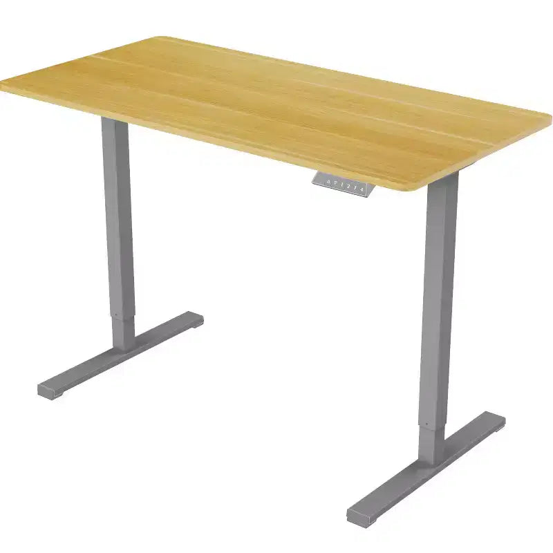 Bureau Debout Électrique, Cadre Gris/Blanc + Plateau Érable, Monoposte, 122x61 cm