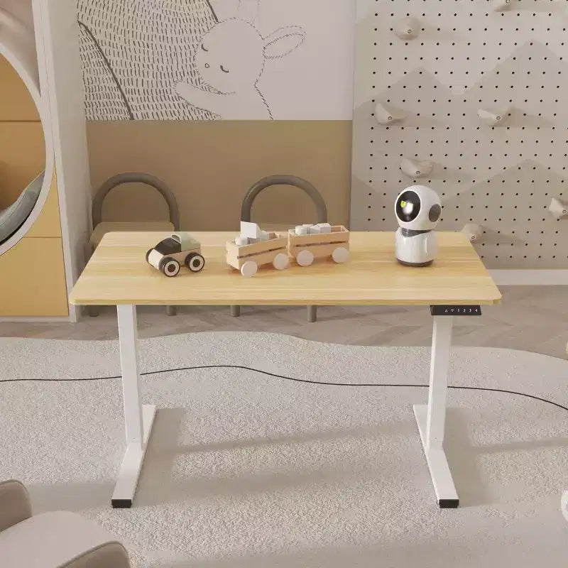 Bureau Debout Électrique, Cadre Gris/Blanc + Plateau Érable, Monoposte, 122x61 cm