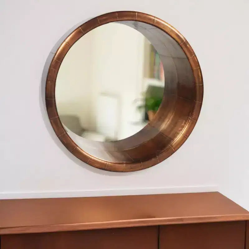 Miroir mural rond encadré en cuivre