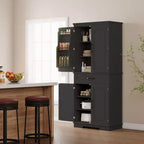 Armoire de cuisine noire sur pied avec tiroir, 4 étagères réglables, 6 étagères de porte