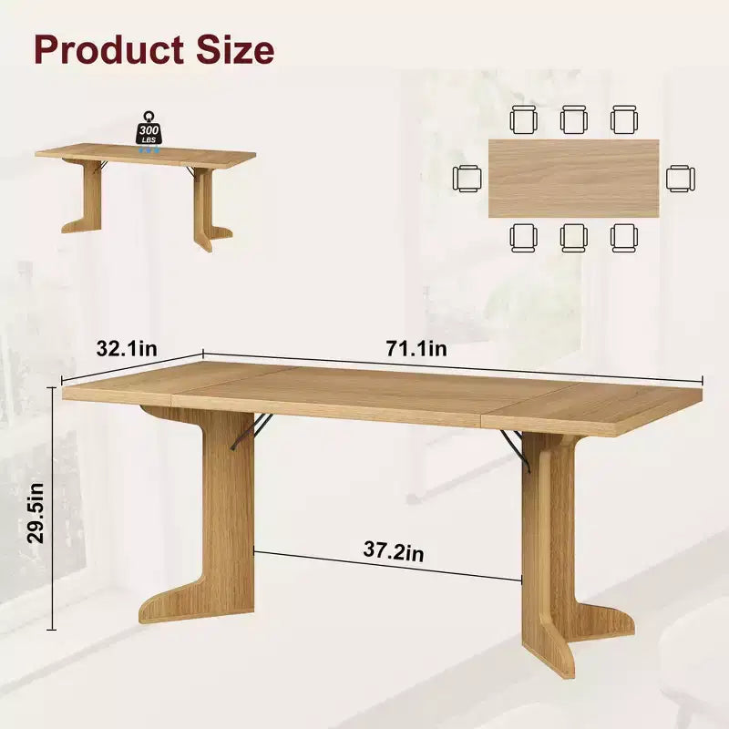 Table de salle à manger rectangulaire style ferme, marron et beige, 6 à 8 places, double piédestal