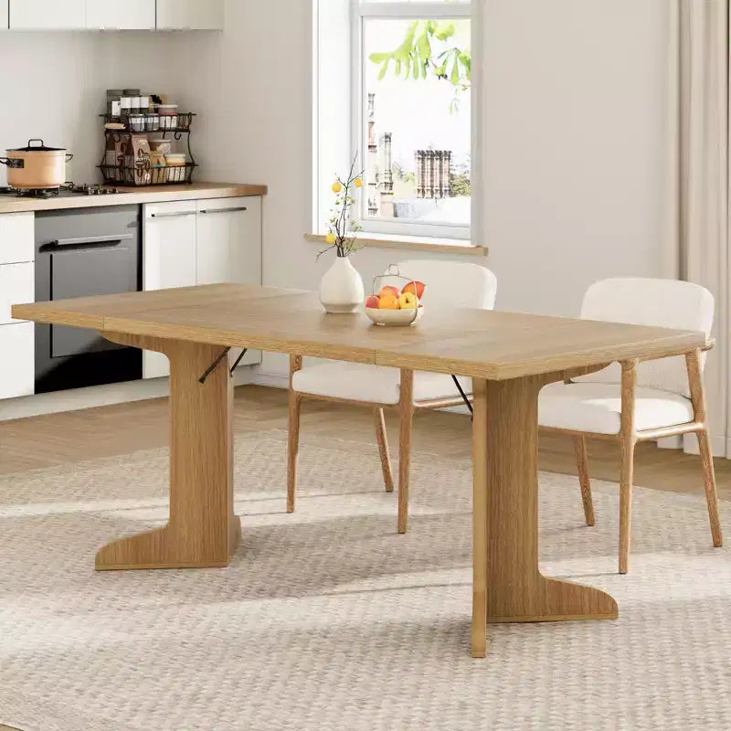 Table de salle à manger rectangulaire style ferme, marron et beige, 6 à 8 places, double piédestal