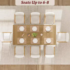 Table de salle à manger rectangulaire style ferme, marron et beige, 6 à 8 places, double piédestal