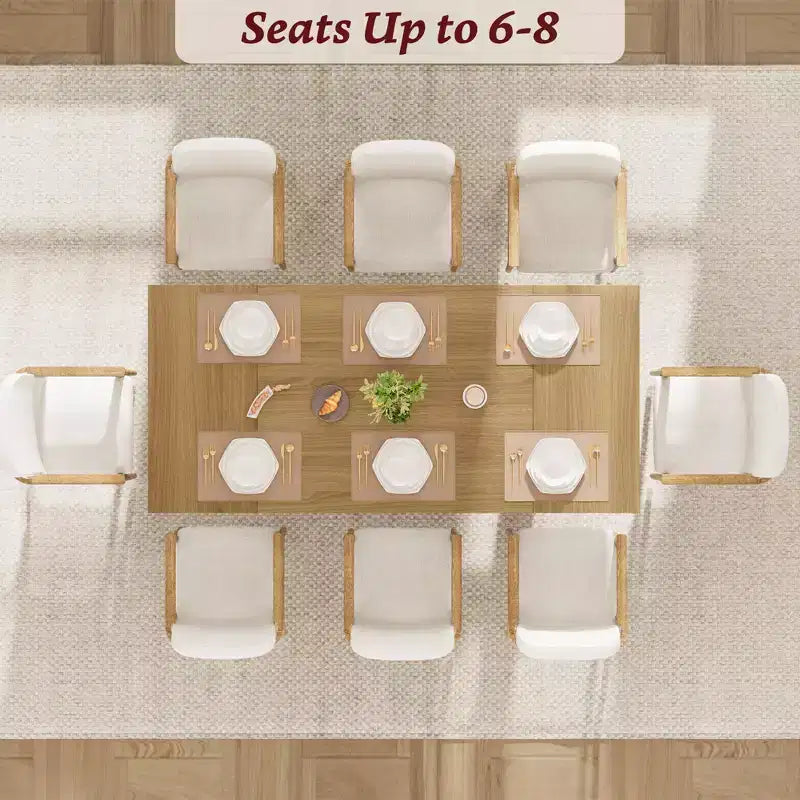 Table de salle à manger rectangulaire style ferme, marron et beige, 6 à 8 places, double piédestal