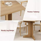 Table de salle à manger rectangulaire style ferme, marron et beige, 6 à 8 places, double piédestal