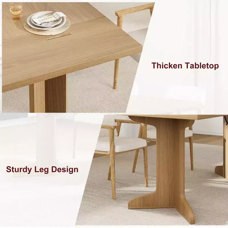 Table de salle à manger rectangulaire style ferme, marron et beige, 6 à 8 places, double piédestal