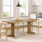 Table de salle à manger rectangulaire style ferme, marron et beige, 6 à 8 places, double piédestal