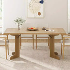 Table de salle à manger rectangulaire style ferme, marron et beige, 6 à 8 places, double piédestal