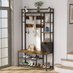 Meuble d'entrée 5-en-1 marron avec banc, porte-manteau et rangement à chaussures – 1 personne