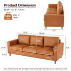85 Sofa Couch, Mid Century Modern Sofas, 3-Seater Faux Leather Deep Seat Small Sofa, with Comfy Cushions, for Living Room, Bedroom, Office